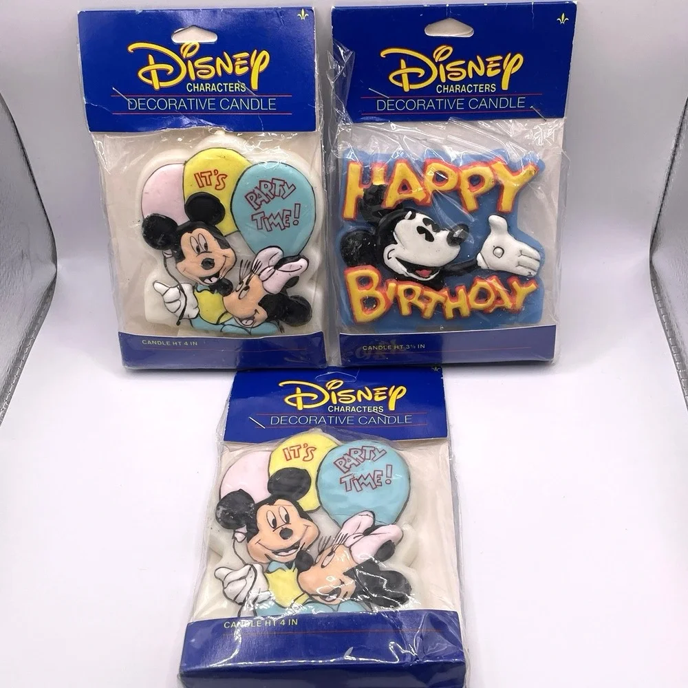 Vintage‎ Disney Mickey Minnie Mouse Birthday Candles LOT of 3 Gibson Greetings